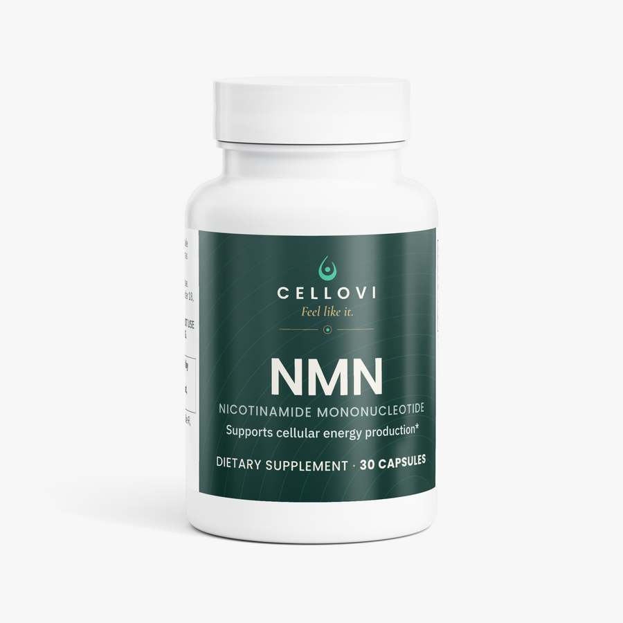 Cellovi NMN 500 mg capsules, front of the label