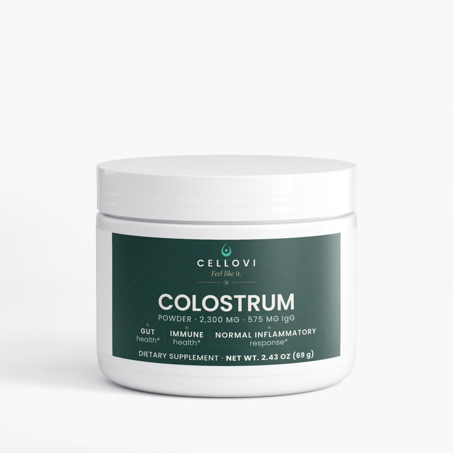 Cellovi Colostrum Powder, 2,300 mg per scoop, front of the label