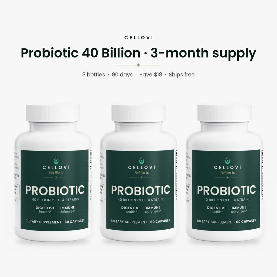 Cellovi Probiotic 40 Billion 3-month supply: 3 bottles, 90 days, save $18, ships free