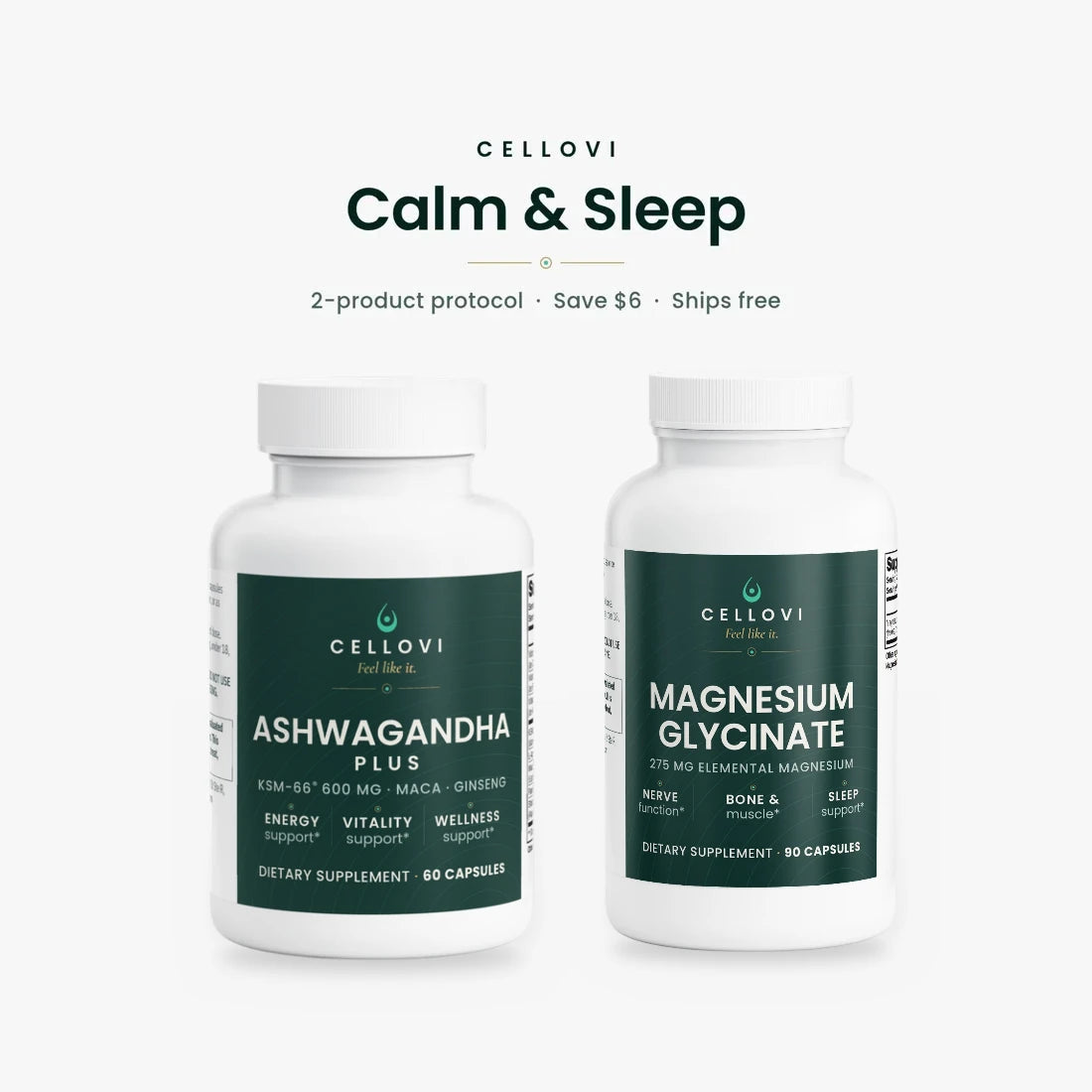 Cellovi Calm & Sleep Protocol: Ashwagandha Plus and Magnesium Glycinate