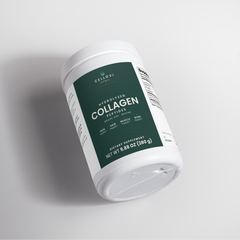 Cellovi hydrolyzed collagen peptides tub on its side, 20 g per scoop, 14 servings
