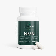 Cellovi NMN 500 mg bottle with two capsules: one capsule each morning, before the day asks anything of you