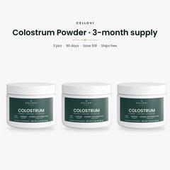 Cellovi Colostrum Powder 3-month supply: 3 jars, 90 days, save $18, ships free